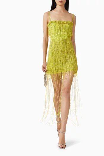 Presley Embellished Fringe Mini Dress in Tulle