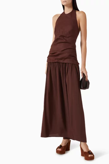 فستان تالي بحمالة حول الرقبة كتان