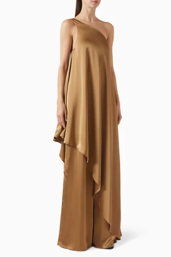 فستان بنمط تونيك بفتحة رقبة كتف مكشوف ومائلة