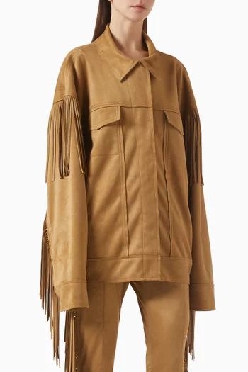 جاكيت جين بقصة فضفاضة وشرّابات