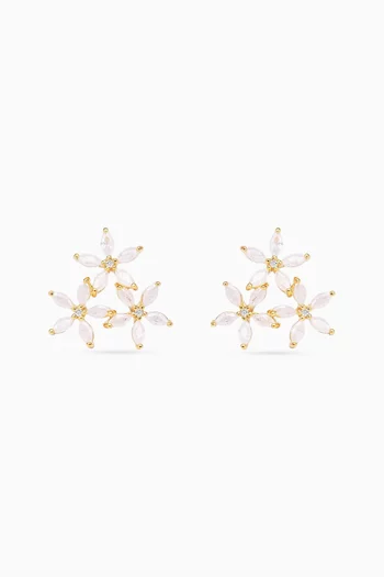 Trio Flower Stone Stud Earrings in Gold-plated Brass