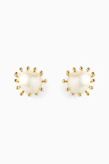 Pearl Bloom Prong Stud Earrings in Gold-plated Brass