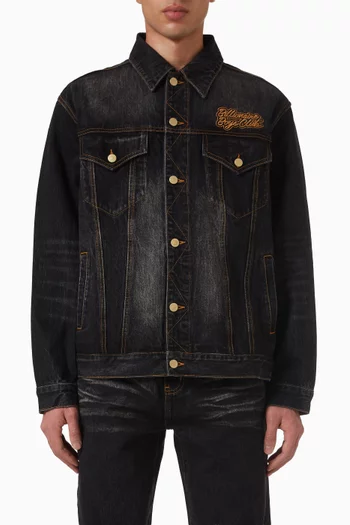 Script Cord Collar Trucker Jacket in Denim