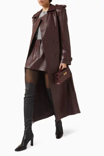 Belted Trench Coat in Pebbled Leather