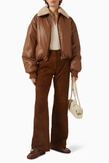 Shearling-collar Bomber Jacket in Leather