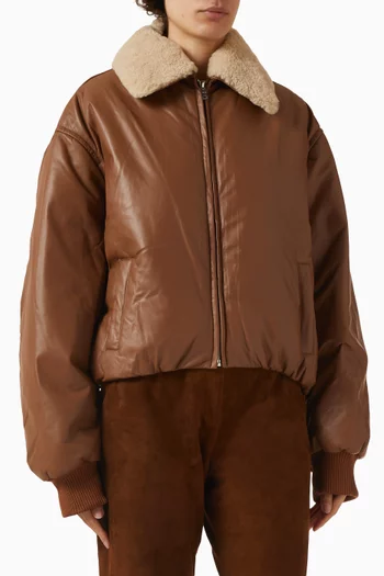 Shearling-collar Bomber Jacket in Leather