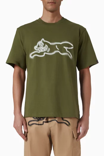 تي شيرت بطبعة كلب يجري بتصميم طلاء بالبخاخ قطن