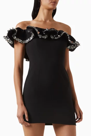 Mini Ruffle Dress in Crepe