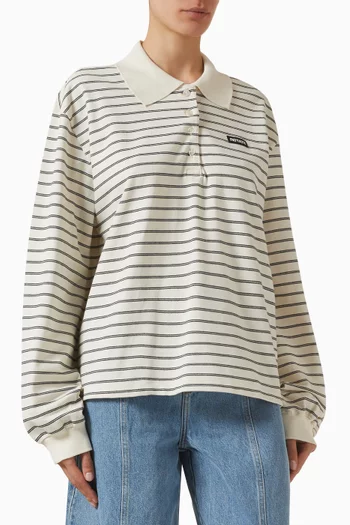 Stripe Polo Shirt in Pique-knit