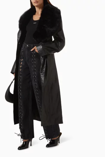 Laced Wide-leg Jeans in Denim