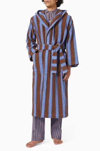 Chestnut Stripe Hooded Robe in Cotton-terry