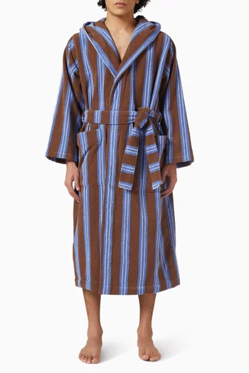 Chestnut Stripe Hooded Robe in Cotton-terry