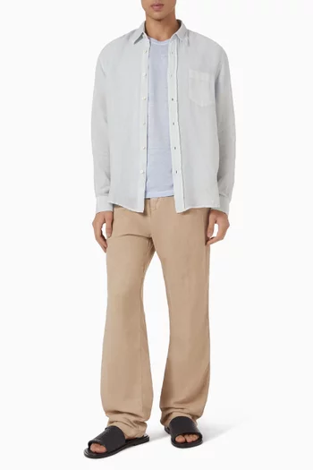 تي شيرت بقصة عادية وفتحة رقبة مستديرة كتان