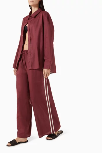 بنطال بقصة ساق واسعة ورباط تضييق قطن