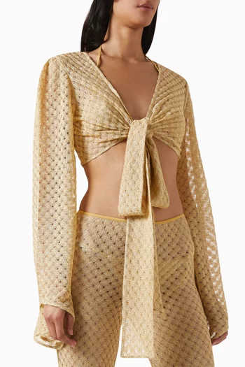 بلوزة بتصميم ملفوف للارتداء فوق ملابس السباحة