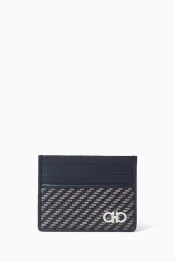 Gancini Woven Card Case in Leather