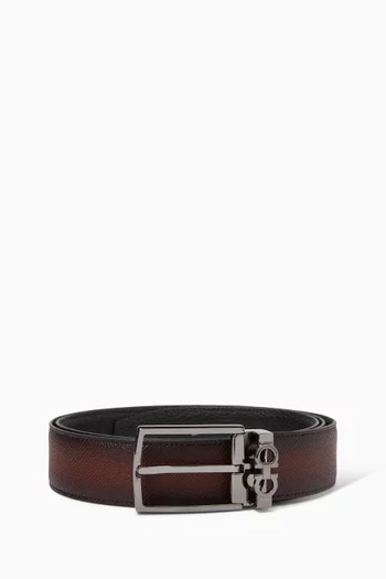 Gancini Square Reversible Belt in Leather