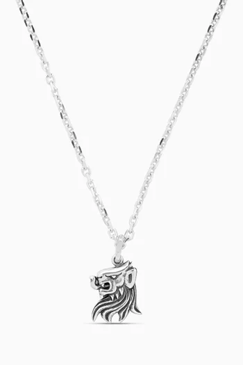 Lion Tattoo Talisman Pendant Necklace in Sterling Silver