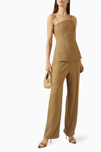 بلوزة بفتحة رقبة مربعة كتان