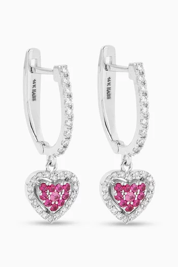 Heart Diamond & Sapphire Huggies in 14kt White Gold