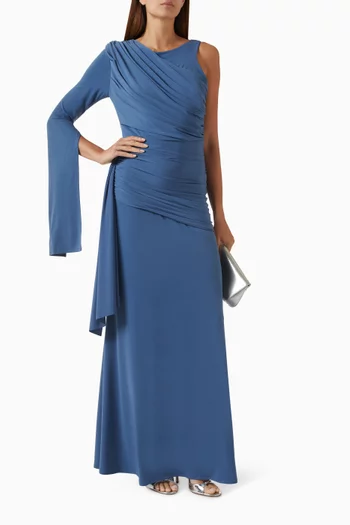 Asymmetric Draped Gown in Knit Crepe