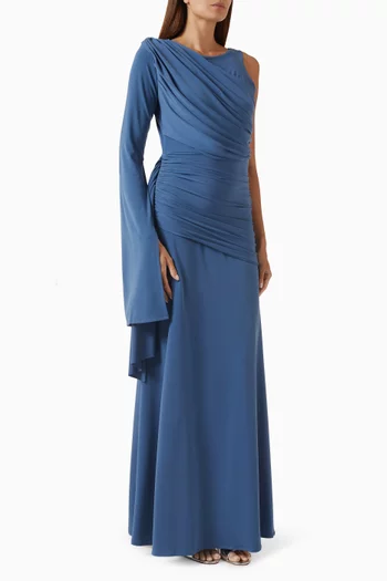 Asymmetric Draped Gown in Knit Crepe