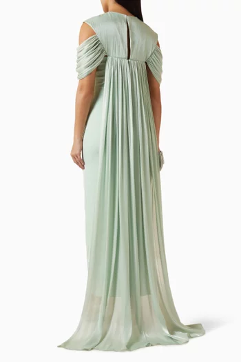 Cold-shoulder Train Dress in Crepe & Organza