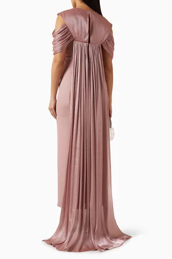 Cold-shoulder Train Dress in Crepe & Organza