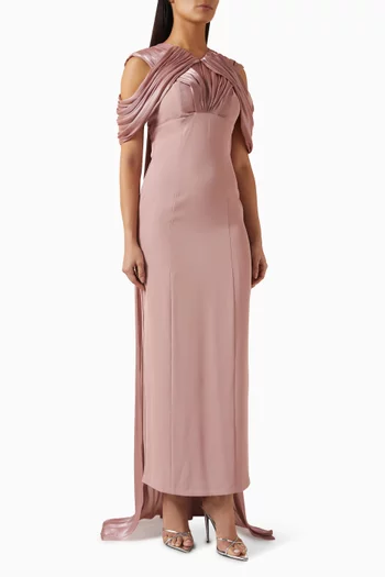 Cold-shoulder Train Dress in Crepe & Organza