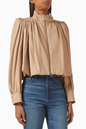 Gathered Boule Jacket in Organic Cotton-canvas