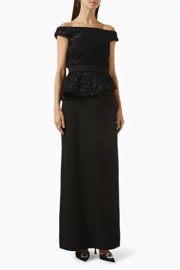 Sequin-embellished Off-shoulder Dress in Crepe