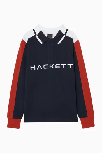 Colour-blocked Long-sleeve Polo Shirt in Cotton