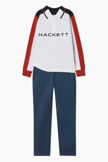 Colour-blocked Long-sleeve Polo Shirt in Cotton