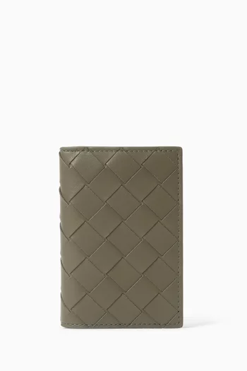 Flap Card Case in Intrecciato Leather