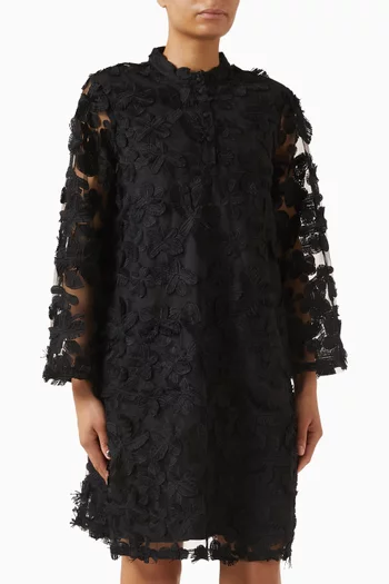 فستان ياسكارلي قصير مزين بزهور بارزة