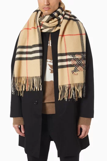 Wide Cross Stitch EKD Check Scarf in Cashmere