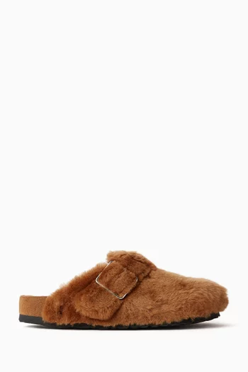 Boston Big Buckle Mules in Shearling