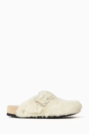 Boston Big Buckle Mules in Shearling