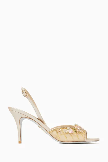 Flora 80 Embellished Slingback Pumps in Mesh & Leather