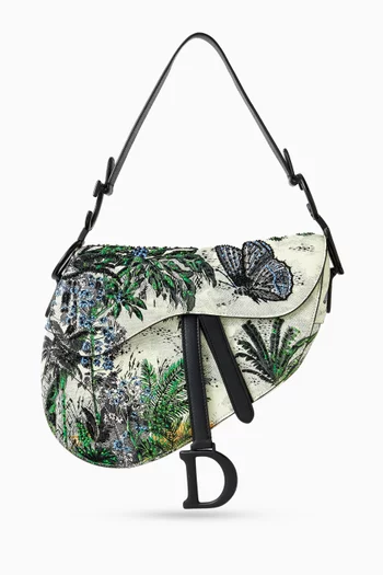 Medium Saddle Satchel Bag in Tropical Toile De Jouy
