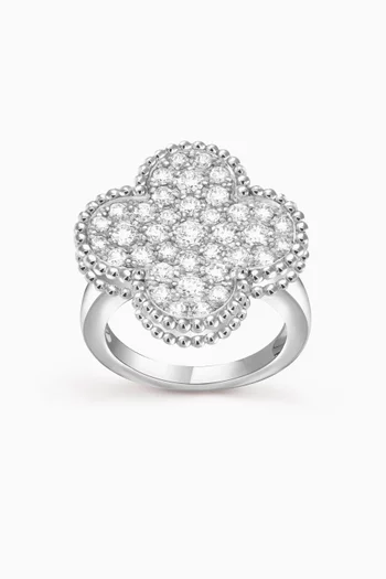 Unused Magic Alhambra Diamond Ring in 18kt White Gold, Size 54