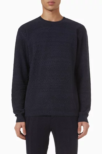 Tone-on-tone Zigzag Sweater in Wool & Cotton