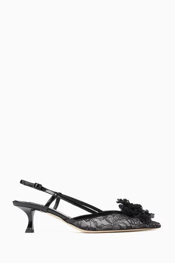 Mimmi 50 Slingback Pumps in Lace & Leather
