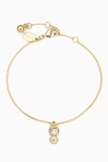 سوار بحلية مكعبة مزينة بلؤلؤ وشعار JC معدن