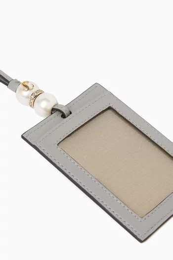 حافظة بطاقات مزينة باللؤلؤ جلد