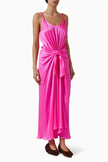 فستان بعقدة على الخصر حرير