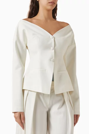 جاكيت بفتحة رقبة بأكتاف مكشوفة مزيج صوف