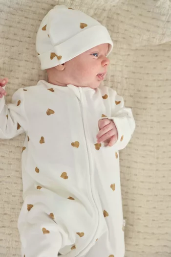 طقم هدايا للأطفال حديثي الولادة بنقشة قلب قطن وبامبو