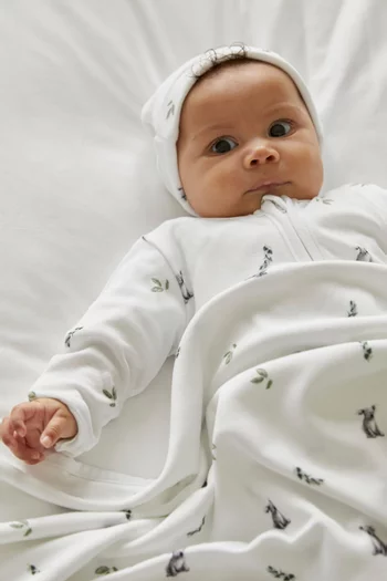 بيجاما قطعة واحدة بسحاب ونقشة دب بني قطن وبامبو