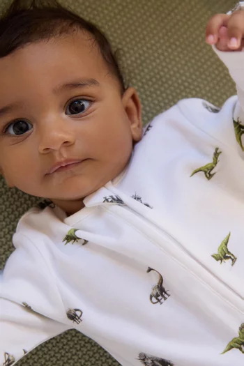 بيجاما قطعة واحدة بسحّاب ونقشة ديناصور قطن وبامبو